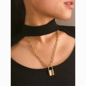 3/$30 Gold Lock Pendant Chain Statement Necklace
